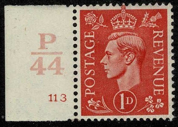 KGVI 1941-42 1d Pale Scarlet Wmk. 127 Unused Control P44 Cylinder 113 S.G. 486