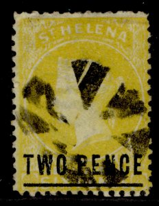 ST. HELENA QV SG22, 2d yellow, USED. Cat £50. PERF 14 X 12½