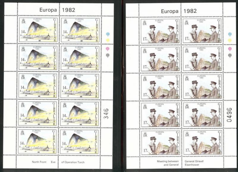 Gibraltar Scott 435-436 MNH** Europa 1982 Torch sheet set