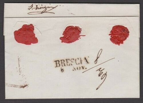 ITALY 1847 fine entire Registered ex BRESCIA - Registered & paid in red.....W657 