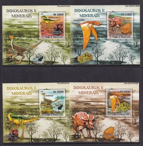 Sao Tome and Principe 2009 Dinosaurs Minerals 4 S/Sheets Deluxe Edition MNH