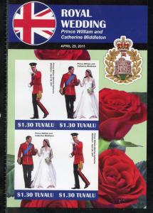 TUVALU  ROYAL WEDDING OF PRINCE WILLIAM & KATE MIDDLETON IMPERF SHEET II MINT NH