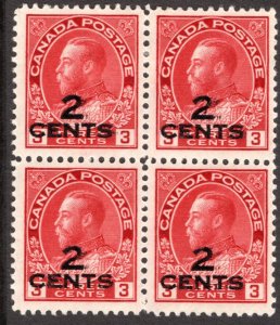 140 Scott - KG V Admiral Provisional, 2c on 3c, F/VF,  MLHOG/MNH, Canada,block