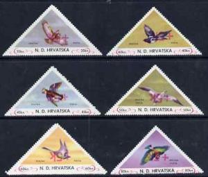 Croatia 1951 Birds triangular perf set of 6 surcharged +5...