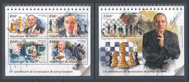 HM1724 2018 NIGER GARRY KASPAROV CHESS CHAMPIONS #5848-1+BL871 MNH