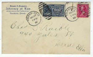 E5 SPECIAL DELIVERY &2cent WASHINGTON TOLEDO OHIO 1896 ADVERTISEMENT COVER Q167