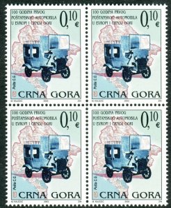 018 MONTENEGRO 2003 - Old Car - First Postal Automobile - MNH Set - Block of 4