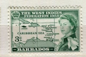 BARBADOS; 1958 early QEII issue fine Mint hinged 3c. value