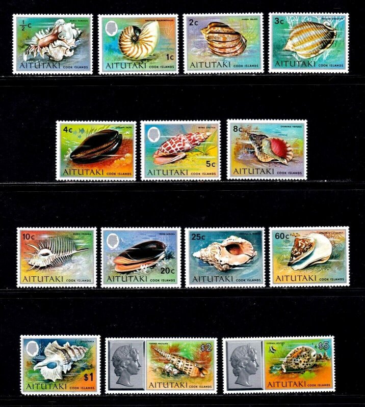 Aitutaki stamps #82 - 95, MHOG,  complete topical set, Seashells   CV $57.00