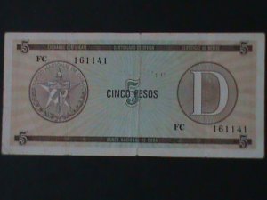 CUBA-NATIONAL BANK OF CUBA-$5-PESO-TOURIST EXCHANGE CERTIFICATE-LT.CIR-VF