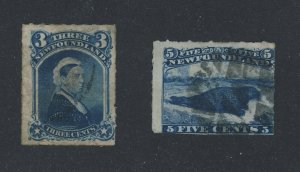 2x Newfoundland Rouletted Used Stamps #39-3c VF #40-5c Fine Guide Value = $30.00