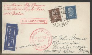 Germany 1929 Bremen Cherbourg Schleuderflug 28.8.1929 Catapult Cover Airm 103268