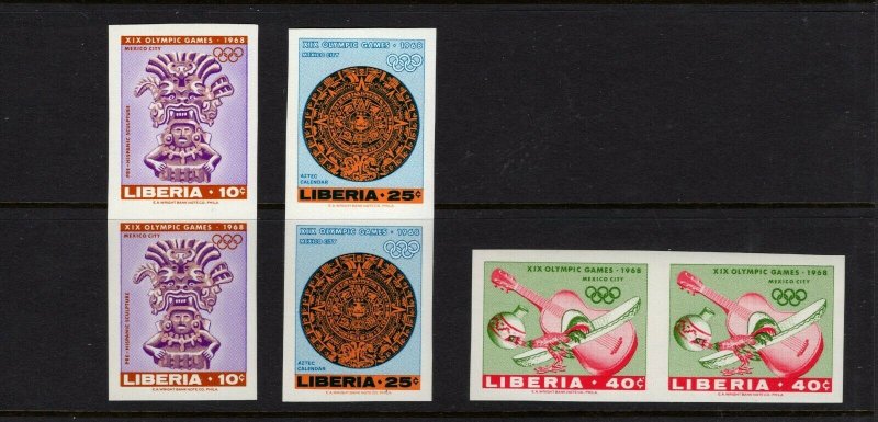 Liberia 461-63  (1967 Mexico Olympics set) VFMNH imperforate pairs