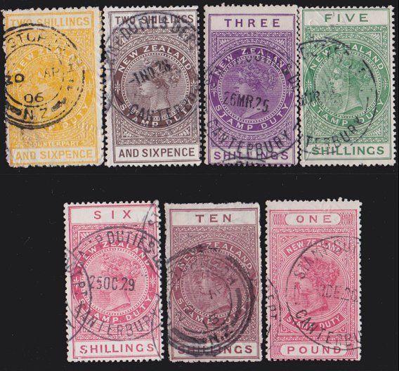 NEW ZEALAND 1880 Stamp Duty 7 values 2/6 to £1 used.........................4733