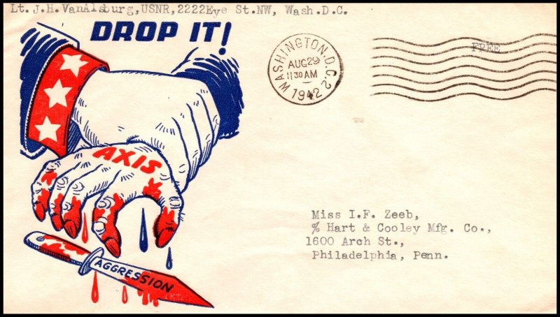 29 Aug 1942 WWII Patriotic Cover Drop It, Axis Aggression Sherman 1990 