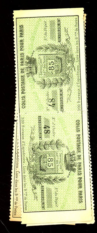 France 1891-2 Paris Reimbursement 3 Pairs FVFOG Est$50+