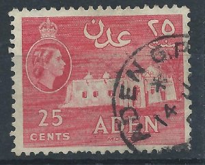 Aden 1953 - QE2 25c red wmk Mult Script CA - used