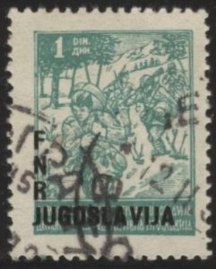 Yugoslavia 274 (used) 1d partisans, blue green, ovtpd “FNR…” (1949)