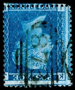 Sg45Wi, 2d blue plate 8 WMK INVERTED, good used. Cat £225. JK