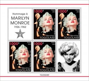 TOGO - 2023 - Hommage to Marilyn Monroe - Perf 5v Sheet - Mint Never Hinged