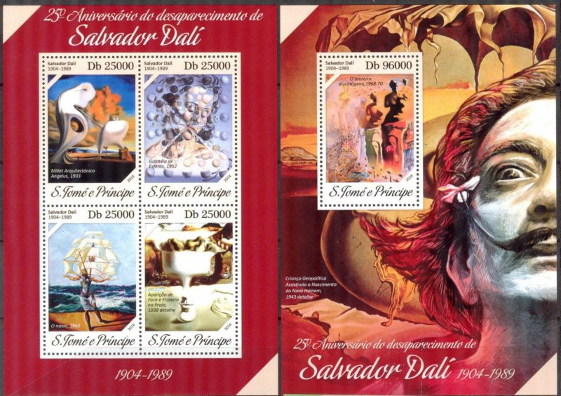 Sao Tome and Principe 2014 Art Paintings Salvador Dali sheet + S/S MNH