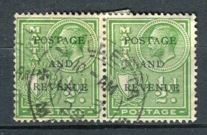 MALTA; 1920s early GV Postage Revenue Optd. issue fine used 1/2d. Pair