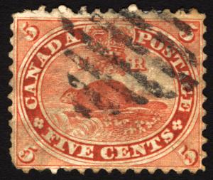 Early Canada  #15 Vermillion 1859 Used