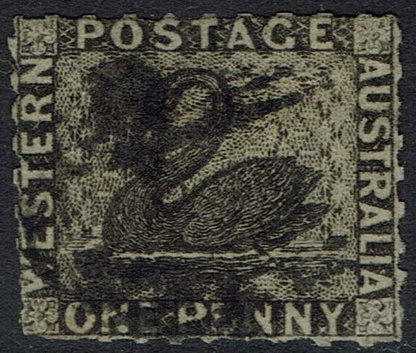 WESTERN AUSTRALIA 1854 SWAN 1D ROULETTED USED 