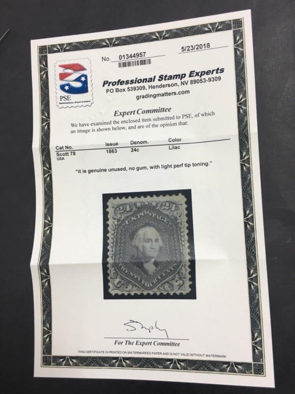 MOMEN: US STAMPS #78 UNUSED PSE CERT