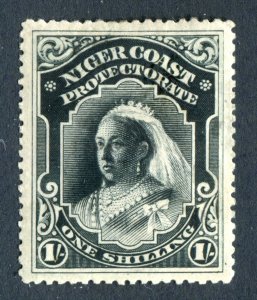 Niger Coast 1894 QV. 1s black. Mint Hinged. P14.5 -15. No wmk. SG56.