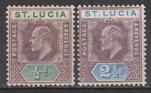 ST LUCIA 1902 KEVII 1/2D AND 21/2D WMK CROWN CA