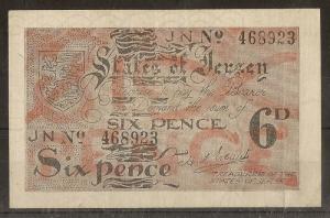 Jersey 6d WW2 Occupation Banknote - No. 468923