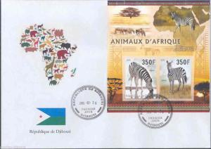 DJIBOUTI 2013 ANIMALS OF AFRICA ZEBRA  SHEET OF TWO  FIRST DAY COVER