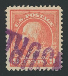 USA 415 - 9 cent Franklin Perf 12 Single Line Wmk - XF Used with Violet Cancel