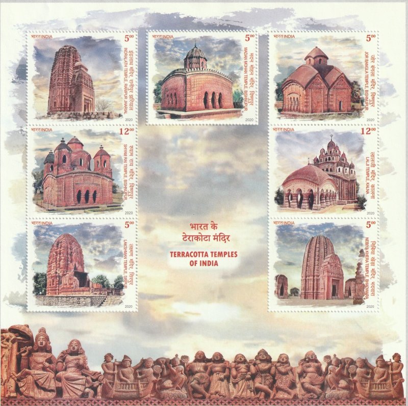 India 2020 Terracotta Temples Architecture Sheet MNH C19