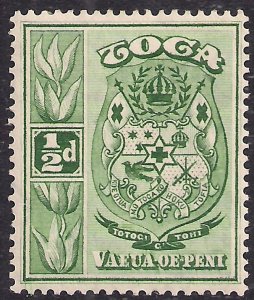 Toga Tonga 1942 - 49 KGV1 1/2d Green Coat of Arms MM SG 74 ( L553 )