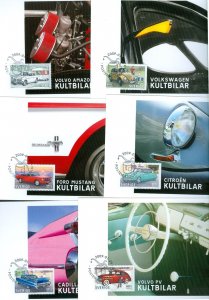 Sweden. Maximum Card 2009. Complete Set 6 Card. Cult Cars. Engr: P. Nazarkowski