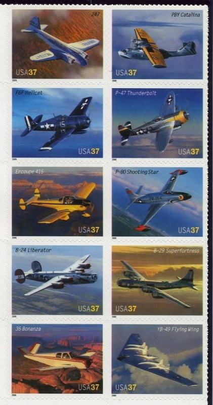 2005 37c American Advances in Aviation, Block of 10 Scott 3916-25 Mint F/VF NH