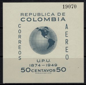 Colombia #C199*  CV $2.25  U.P.U. Souvenir Sheet