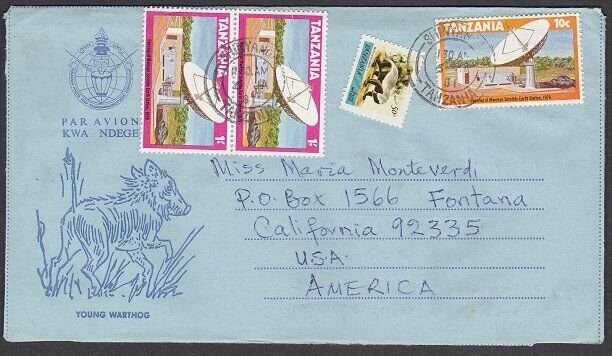 TANZANIA 1981 Young Warthog formular aerogramme used to USA ex Shinyanga....L922