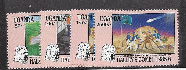 Uganda, 485-89, Halley's Comet Singles & S/S,**MNH**