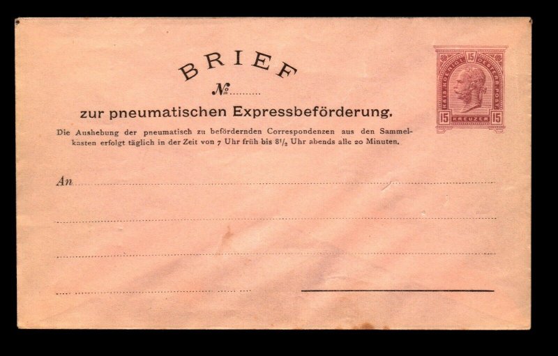 Austria 1890s 15KR Stationery Cover Unused - L11337