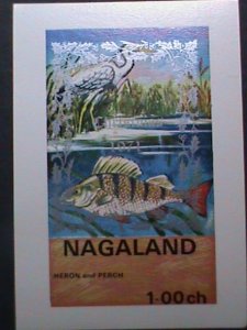 ​NAGALAND-PROMOTION SALES-HERON BIRD & PERCH FISH-MNH IMPERF S/S VERY FINE