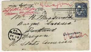 South Australia 1901 cover to the U.S., 5 country forwarding, dead letter office