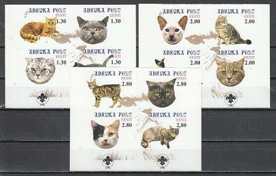 Estonia, 1999 Abruka Post locals. Cats on 3 IMPERF Blocks.