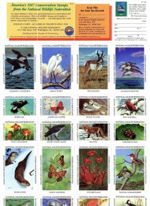 1987 US Poster Stamp Conservation Stamps National Wildlife Federation Sheet MNH