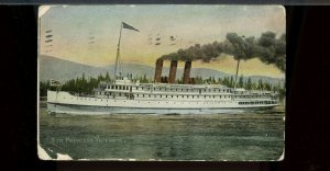 C.P.R. STEAMER PRINCESS VICTORIA, Van/Victoria route 1907 used post card Canada