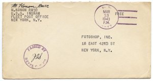Free franked Coast Guard Cutter Ingham, Mar. 1943