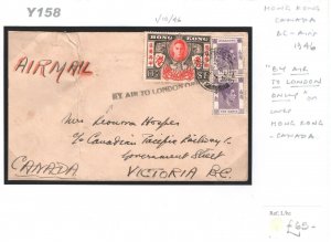 HONG KONG Cover 1946 Air Canadian Pacific Railway *BY AIR TO LONDON ONLY* Y158