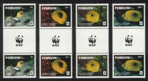 Penrhyn WWF Bennett's Butterflyfish 4v Gutter Pairs Logo 2017 MNH